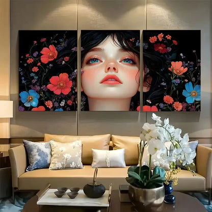 3pcs Fairycore Abstract Floral Botanical Woman Metal Print Ready to Hang Art