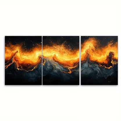 3pcs Vibrant Abstract Volcanic Metal Print Ready to Hang Art