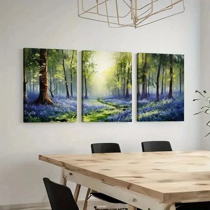 3pcs Bluebell Flowers, Sunshine, Natural Wall Art Set Canvas Framed 40x60cm - High Quality Print 100% Australian Made Wall Canvas Ready to Hang