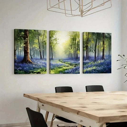 3pcs Bluebell Flowers, Sunshine, Natural Wall Art Set Canvas Framed 40x60cm - High Quality Print 100% Australian Made Wall Canvas Ready to Hang