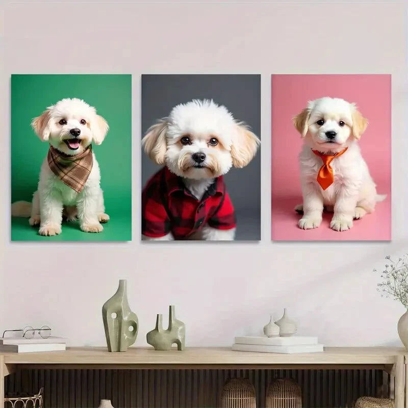 3pcs Chic & Stylish Dog Portraits Metal Print Ready to Hang Art - Bella Home Decor