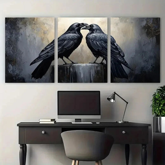 3pcs Black Ravens Nature-Inspired Design Metal Print Ready to Hang Art