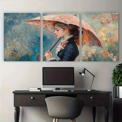 3pcs Renoir Femme avec Parasol Floral Background Metal Print Ready to Hang Art