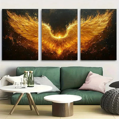 3pcs Elegant Golden Angel Wings Metal Print Ready to Hang Art