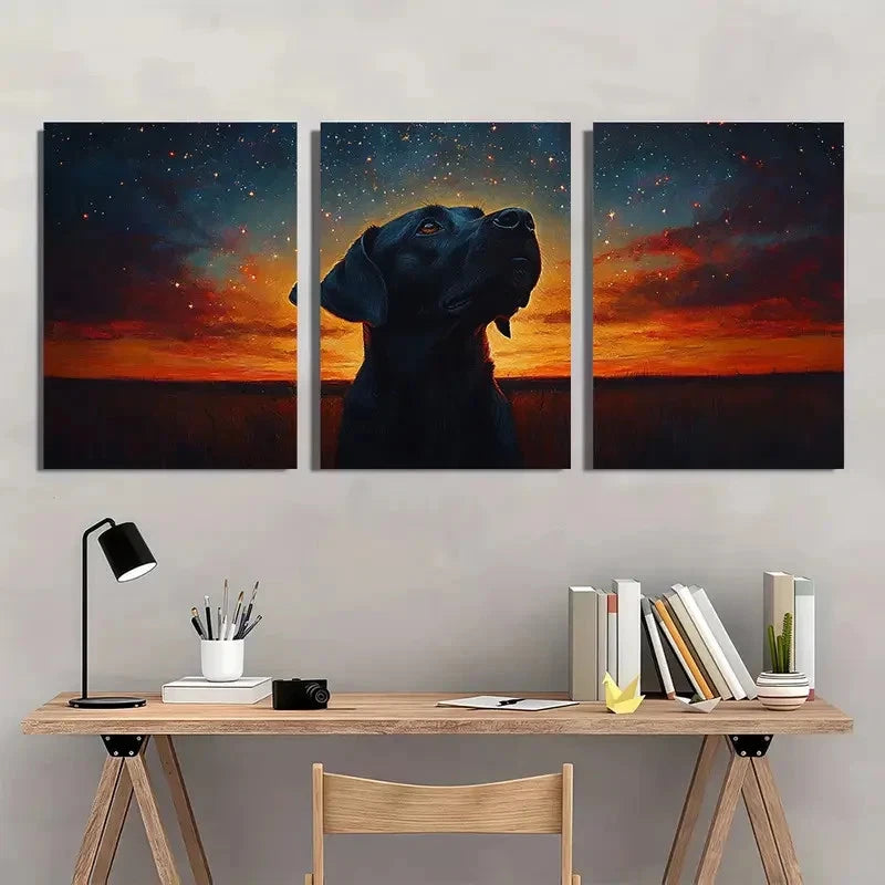 3pcs Starry Sky Dog Vibrant Colors Wall Art Set Canvas Framed 50x70cm - High Quality Print 100% Australian Made Wall Canvas Ready to Hang