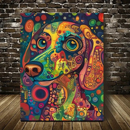 Contemporary Abstract Doodle Dog Painting 40x60cm Metal Print Ready to Hang