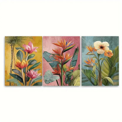 3pcs Belo Horizonte Travel Tropical Floral Wall Art Set Canvas Framed 40x60cm - High Quality Print 100% Australian Made Wall Canvas Ready to Hang
