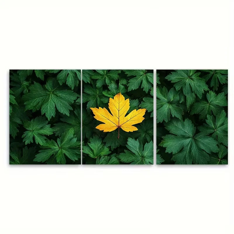 3pcs Golden Maple Leaf Metal Print Ready to Hang Art