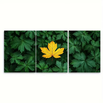 3pcs Golden Maple Leaf Metal Print Ready to Hang Art