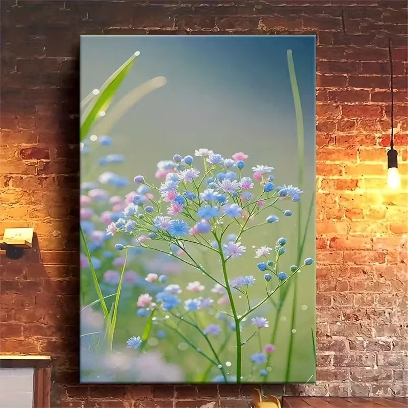 Dewy Wildflowers with Dewdrops 60x90cm Metal Print Ready to Hang