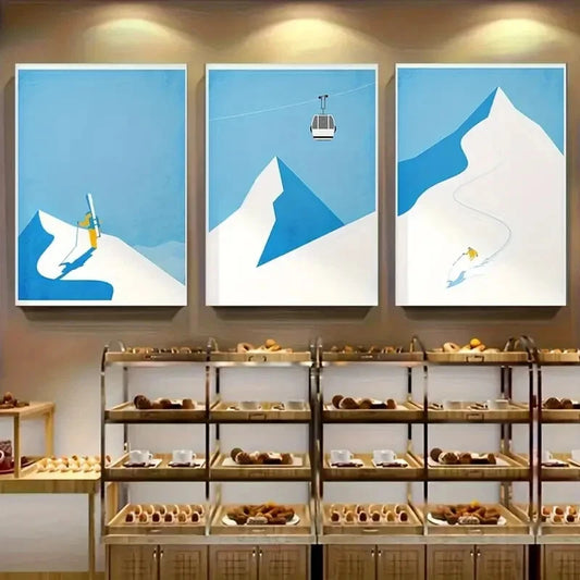 3pcs Vintage Ski Poster Snowboard Mountain Metal Print Ready to Hang Art