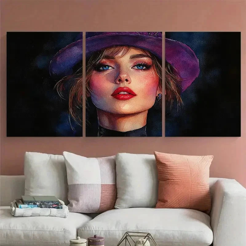 3pcs Elegant Woman Fashion Illustration Metal Print Ready to Hang Art