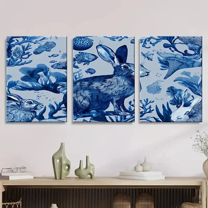 3pcs Sea bunnies Wall Art Set Canvas Framed 50x70cm - High Quality Print 100% Australian Made Wall Canvas Ready to Hang