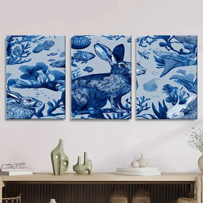 3pcs Sea bunnies Wall Art Set Canvas Framed 50x70cm - High Quality Print 100% Australian Made Wall Canvas Ready to Hang
