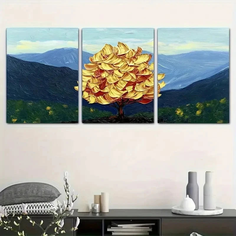 3pcs Blue and White Abstract Floral Design Metal Print Ready to Hang Art