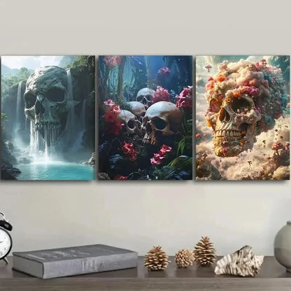 3pcs Featuring Skull Designs Decor Wall Art Set Canvas Framed 40x60cm - High Quality Print 100% Australian Made Wall Canvas Ready to Hang