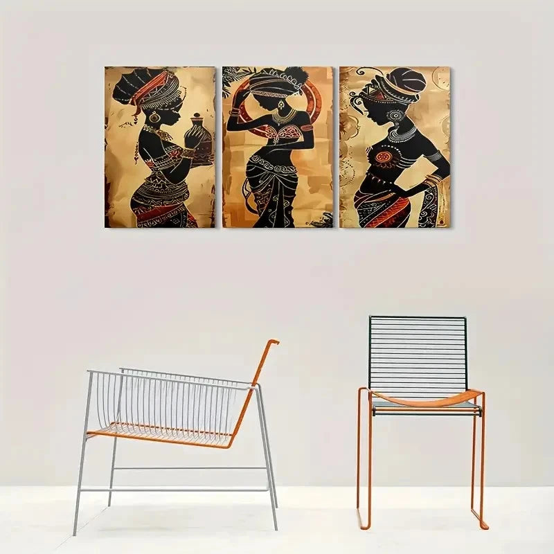 3pcs Ethnic Silhouette Women Decor Wall Art Set Canvas Framed 40x60cm - High Quality Print 100% Australian Made Wall Canvas Ready to Hang