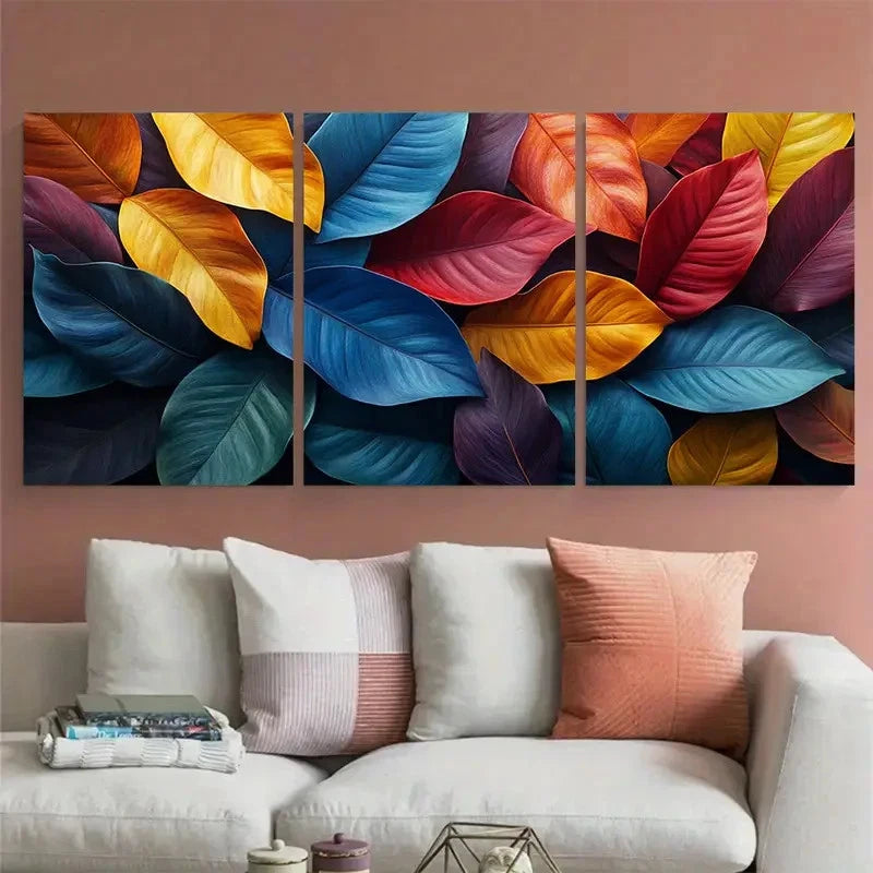 3pcs Colorful Tropical Leaves Botanical Foliage Metal Print Ready to Hang Art