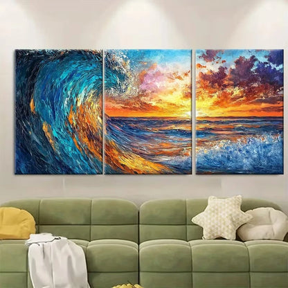 3pcs Vibrant Abstract Blue Ocean Wave Metal Print Ready to Hang Art