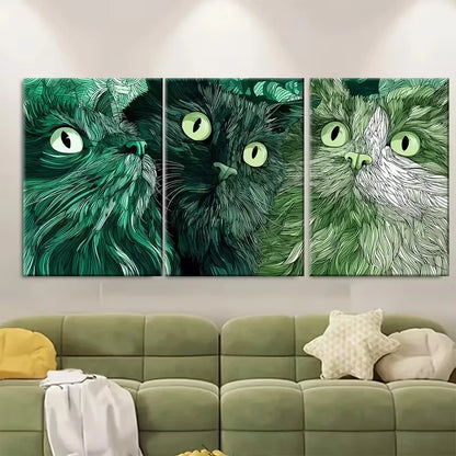 3pcs Emerald Green & Black Kitten Metal Print Ready to Hang Art