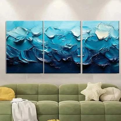 3pcs Brushstroke Artwork Blue Green Ly Wall Art Set Canvas Framed 60x90cm - High Quality Print 100% Australian Made Wall Canvas Ready to Hang
