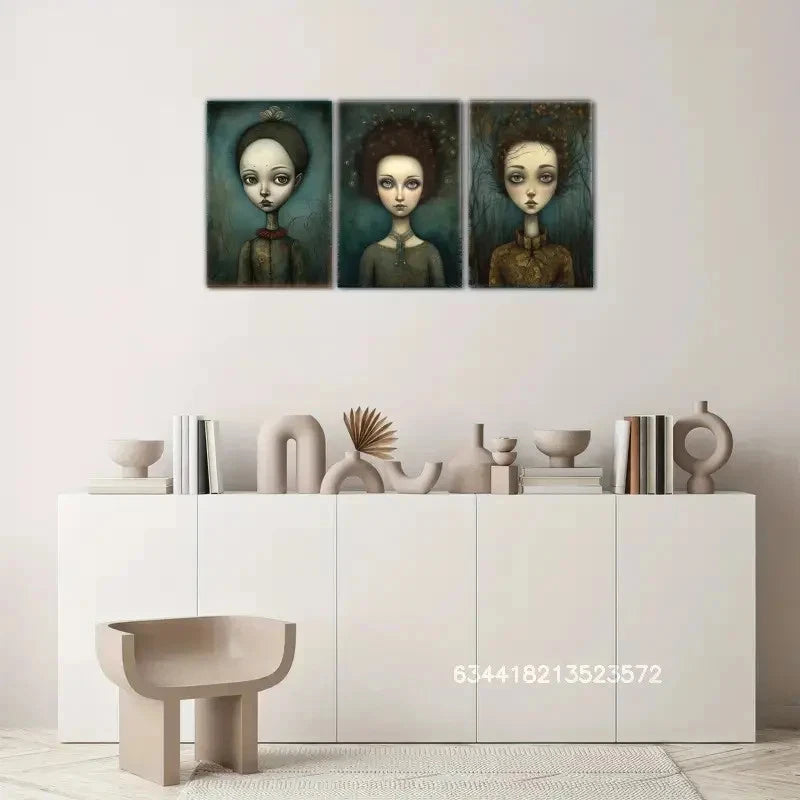 3pcs Dark Gothic Art Portrait Art Posters Metal Print Ready to Hang Art