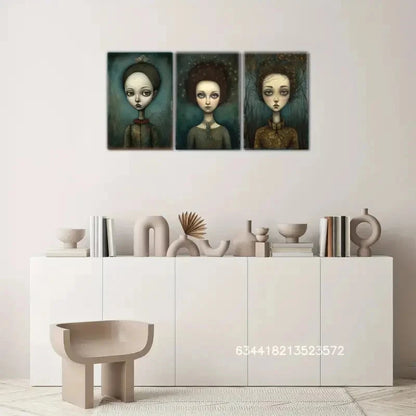 3pcs Dark Gothic Art Portrait Art Posters Metal Print Ready to Hang Art