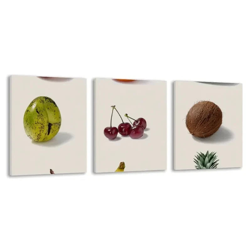 3pcs Banana, Cherry & Coconut Painting   Wall Art Set Canvas Framed 60x90cm - High Quality Print 100% Australian Made Wall Canvas Ready to Hang