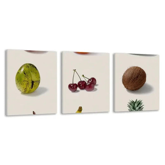 3pcs Banana, Cherry & Coconut Painting   Wall Art Set Canvas Framed 60x90cm - High Quality Print 100% Australian Made Wall Canvas Ready to Hang