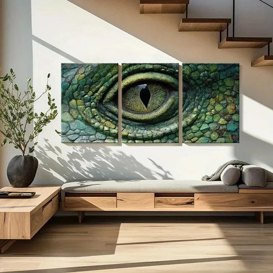 3pcs Artistic Reptile Eye Texture Intricate Scale Metal Print Ready to Hang Art