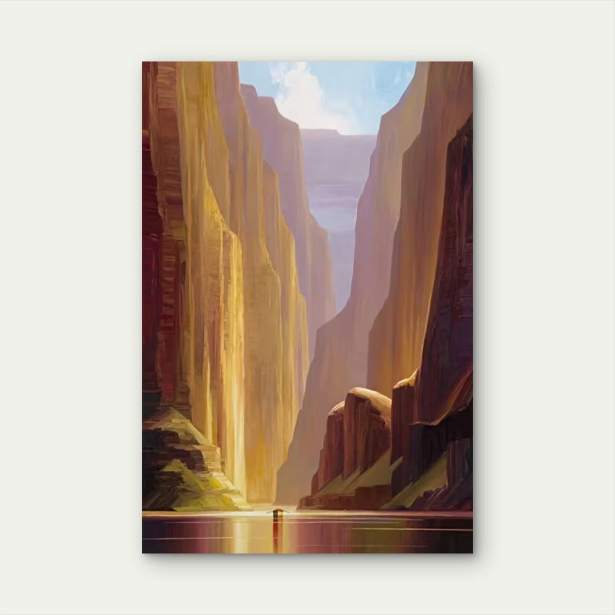 Sunlit Canyon & River Scene 60x90cm Metal Print Ready to Hang