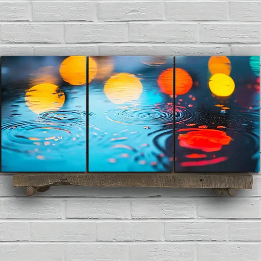 3pcs Reflection in the Rain Painting Metal Print Ready to Hang Art