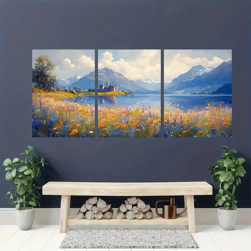 3pcs Scottish Castle Landscape Art Prints Metal Print Ready to Hang Art