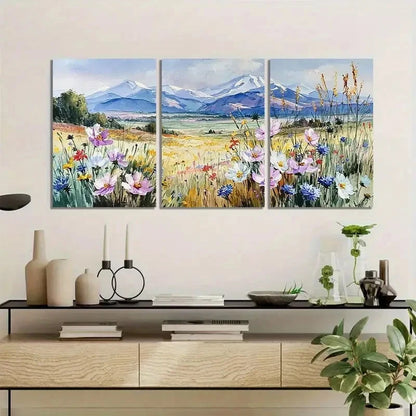 3pcs Watercolor Grasslands & Wildflowers Metal Print Ready to Hang Art