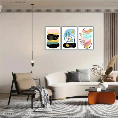 3pcs Geometric Patterns And Lines Decorate Metal Print Ready to Hang Art