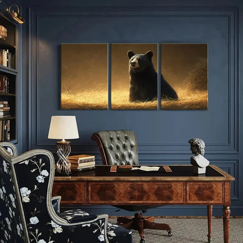 3pcs Artistic Bear Illustration Wildlife Art Metal Print Ready to Hang Art