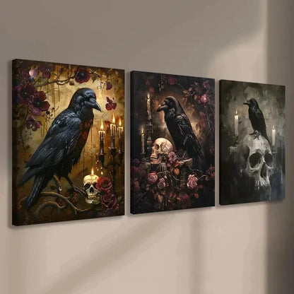 3pcs Crow Skull  Wall Art Canvas   Wall Art Set Canvas Framed 40x60cm - High Quality Print 100% Australian Made Wall Canvas Ready to Hang