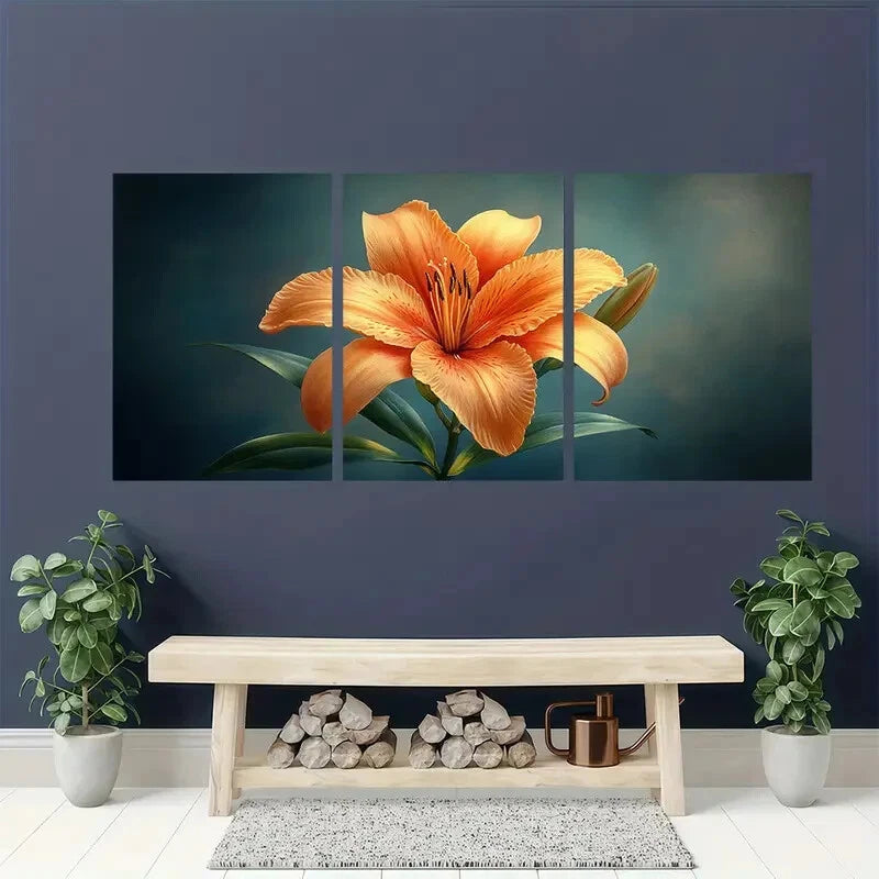 3pcs Daylily Flower Painting Print Vintage Style Metal Print Ready to Hang Art