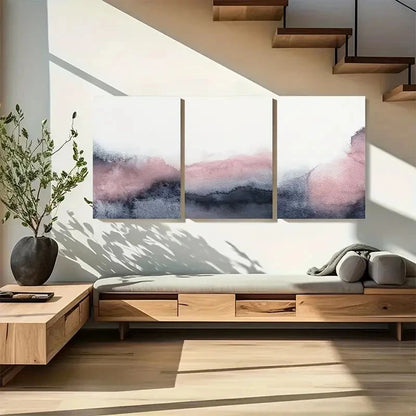 3pcs Blush Pink and Grey Wall Art Painting Metal Print Ready to Hang Art