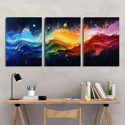 3pcs Color Splash Modern Abstract Painting Metal Print Ready to Hang Art
