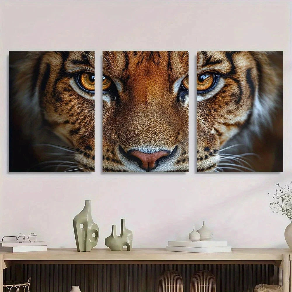 3pcs Vibrant Pink & Orange Tiger Metal Print Ready to Hang Art