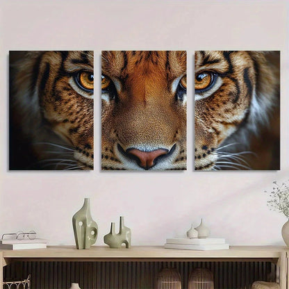 3pcs Vibrant Pink & Orange Tiger Metal Print Ready to Hang Art