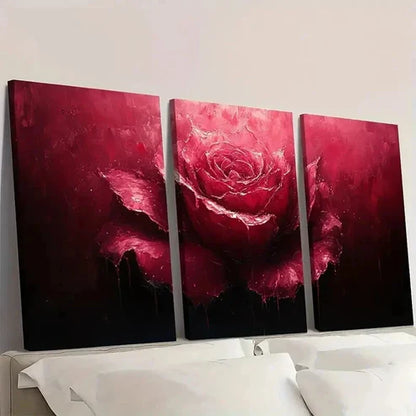 3pcs Dark Red Rose with Dripping Paint Wall Art Canvas Unframed - High Quality Print 100% Australian Made Wall Canvas