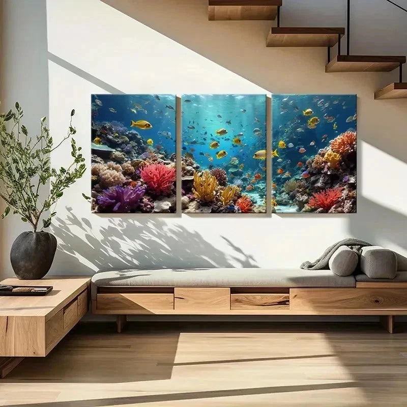 3pcs Marine Life Coral Reef Schools Of Fish Wall Art Set Canvas Framed 40x60cm - High Quality Print 100% Australian Made Wall Canvas Ready to Hang