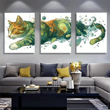 3pcs Fluid Ink Style Animal Canvas Prints Metal Print Ready to Hang Art