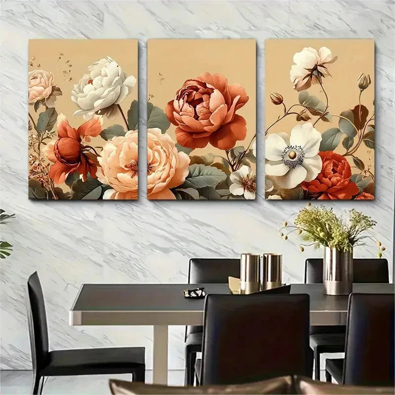 3pcs Vintage British Aesthetic Floral Perfect Wall Art Set Canvas Framed 40x60cm - High Quality Print 100% Australian Made Wall Canvas Ready to Hang