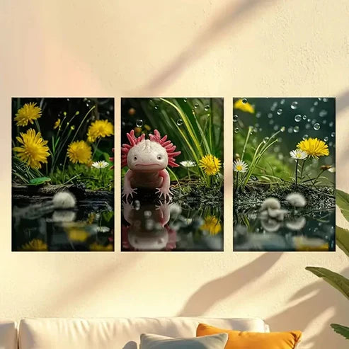 3pcs Picture of little chicken in the water Wall Art Set Canvas Unframed - High Quality Print 100% Australian Made Wall Canvas