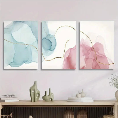 3pcs , Light luxury style mural, golden lines, Metal Print Ready to Hang Art