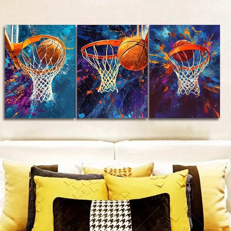 3pcs Basketball Sports Themed Orange Metal Print Ready to Hang Art