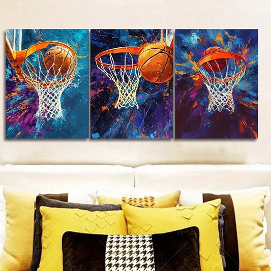 3pcs Basketball Sports Themed Orange Metal Print Ready to Hang Art